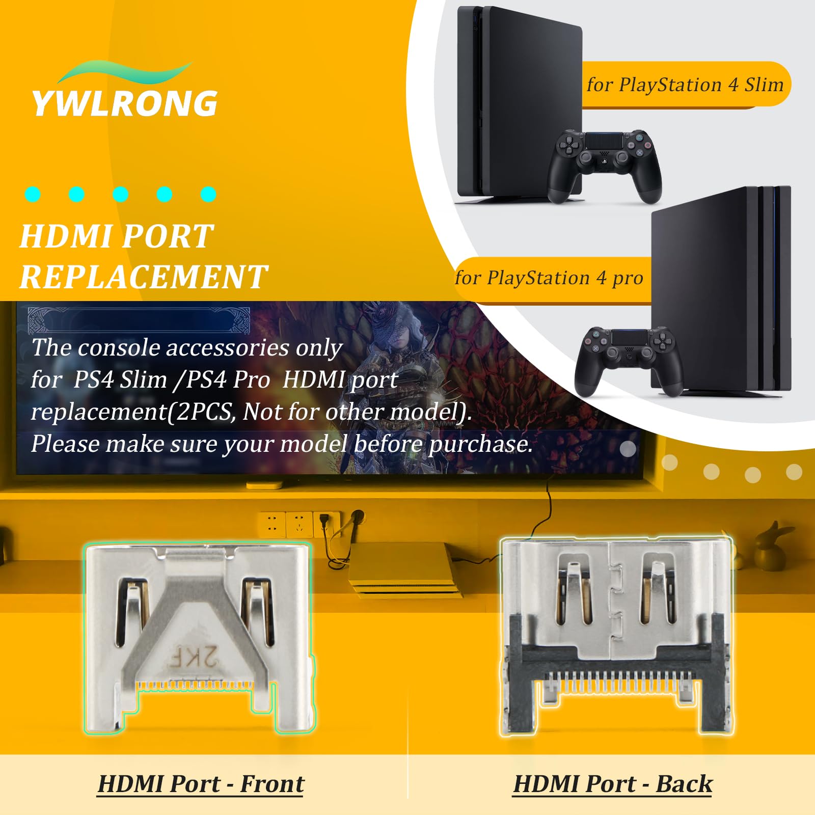 2 peças para PS4 Slim /PS4 Pro Porta HDMI Substituição para Sony